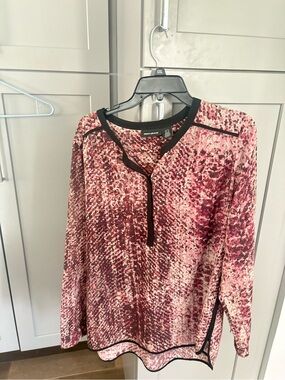 DKNY Pink and Black Patterned Long-Sleeve Blouse